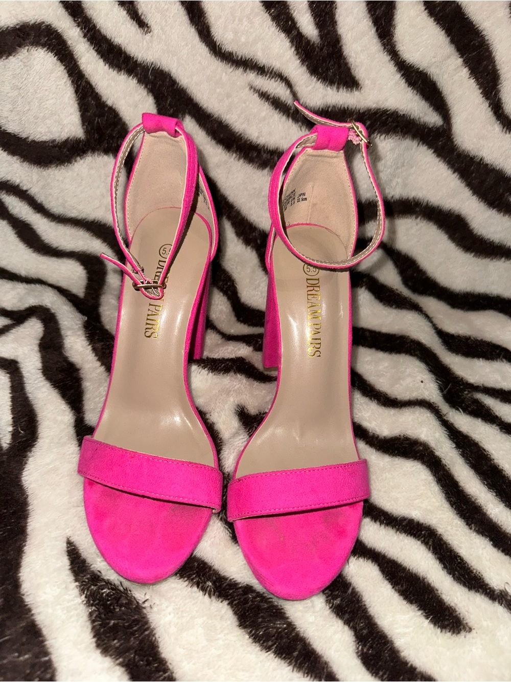Dream Pairs Bright Pink Ankle-Strap Block Heel Sandals